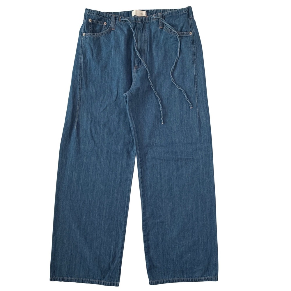 Zara Womens Wide Leg Drawstring Waist Jeans Medium Wash Blue Size 6 High Rise
